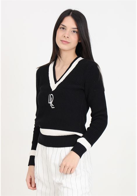 Black women's sweater with logo monogram LAUREN RALPH LAUREN | 200933232001BLACK/MASCARPONE CREAM